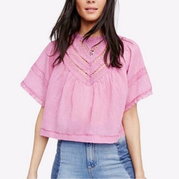 Free People pink Lace Detail Blouse - Picture 3 of 4